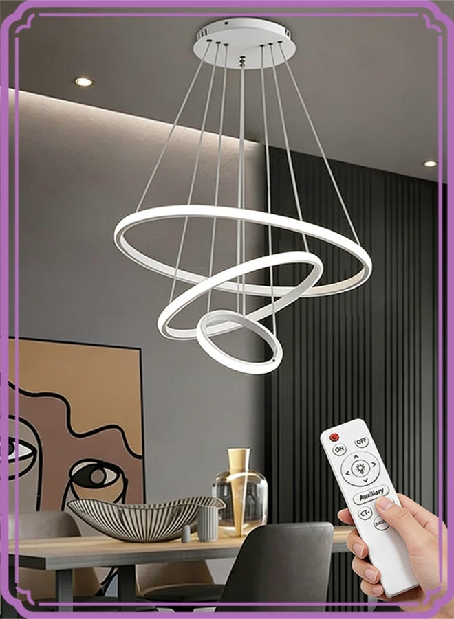 أبيكس ثريات LED حديثة ذكية، 3 حلقات LED قلادة ضوء لاعبا أساسيا عكس الضوء LED دائري معاصر مع تطبيق BT اللاسلكي الذكي للتحكم عن بعد 3 ألوان في - Image 1