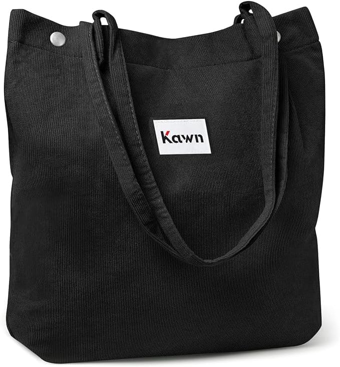 Kawn ® Women Corduroy Tote Bag Canvas Shoulder Purse Reusable Shopping Bag Grocery Bag Large Capacity Washable Handbag Girls Shoulder Bag with Inner Pocket For Daily Use Work Travel - Image 1