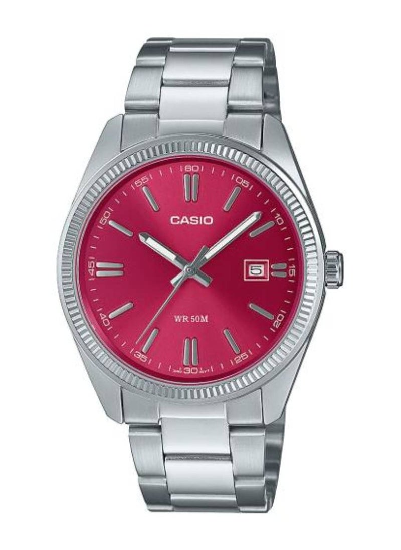 CASIO - Analog Quartz Red Dial Stainless Steel Men's Watch MTP-1302D-4AV - Image 1