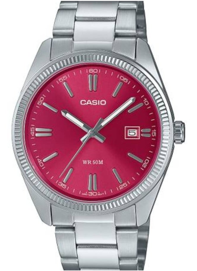 CASIO - Analog Quartz Red Dial Stainless Steel Men's Watch MTP-1302D-4AV - Image 1