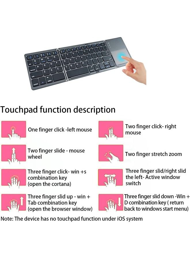 Arabest Mini Bluetooth Keyboard with Touchpad, Ultra Slim Keyboard Foldable,USB Rechargeable,Wireless Keyboard for Windows/iOS/Android,Portable for Tablet, Pad, Phone, Smart TV (Black)  - Image 5