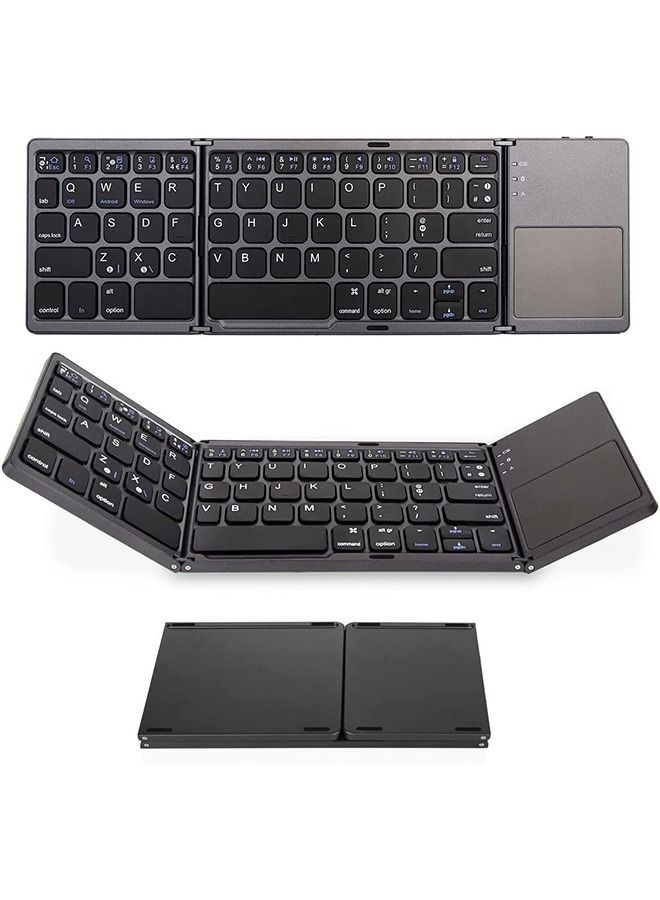 Arabest Mini Bluetooth Keyboard with Touchpad, Ultra Slim Keyboard Foldable,USB Rechargeable,Wireless Keyboard for Windows/iOS/Android,Portable for Tablet, Pad, Phone, Smart TV (Black)  - Image 1
