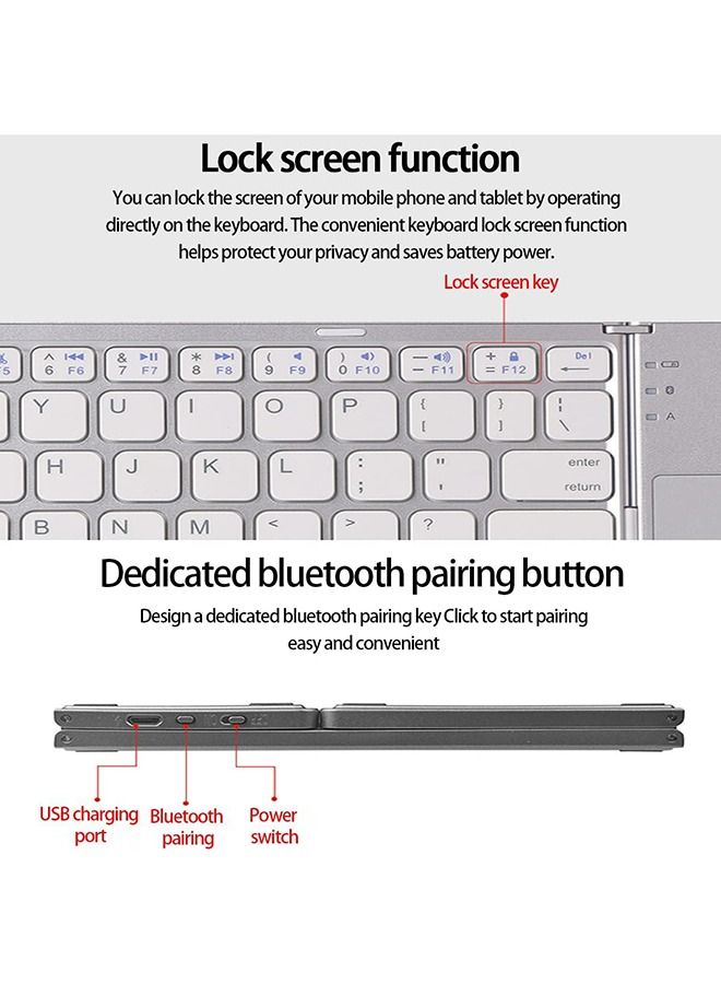 Arabest Mini Bluetooth Keyboard with Touchpad, Ultra Slim Keyboard Foldable,USB Rechargeable,Wireless Keyboard for Windows/iOS/Android,Portable for Tablet, Pad, Phone, Smart TV (Black)  - Image 3