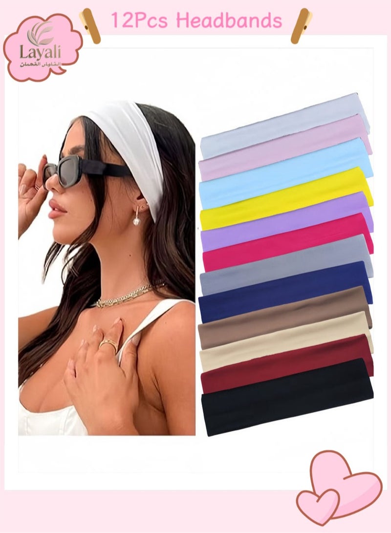 Layali 12 Pcs Headbands, Non Slip Soft Cotton Sport Elastic Hairbands for Men and Women, Thin Summer Headband, Soft Cotton Hair Bands for Yoga, Workout, Running, Cycling - Image 1