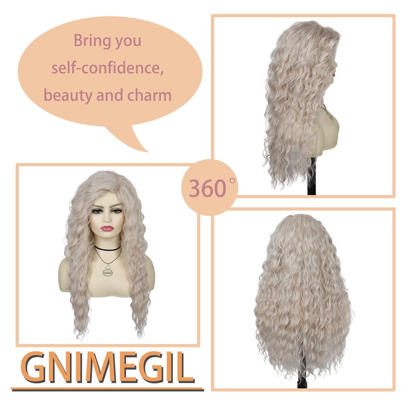 GNIMEGIL 80s Big Curly Blonde Wigs for Women Long Curly Wig Natural Wave Hair Realistic Wigs for White Women Cosplay Party Theater Costume Wig - Image 4