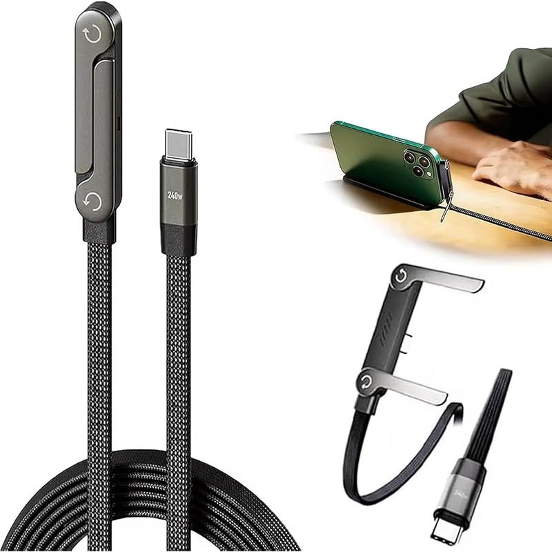 USB C to USB C Cable, With Stand, 1.5 Meters, Support up to 240W, Phone Charger Cord Foldable Durable, USB Type C Data Cable, Black - Image 2