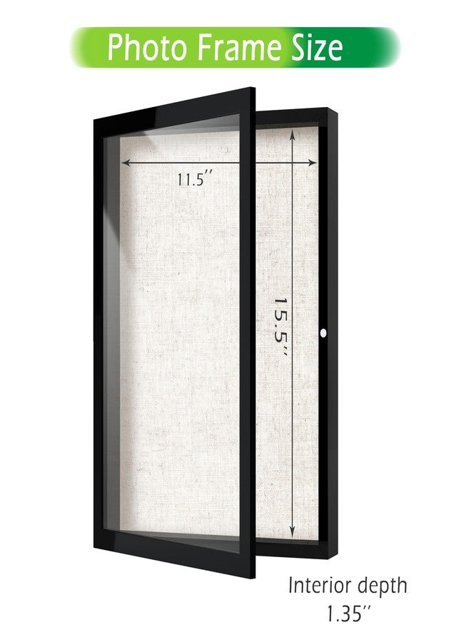 FrameWorks 12x16 Deep Shadow Box Frame, Wooden Display Case w. Linen Board & Tempered Glass Door - Black Woodgrain - Medium - Wall Mounted - Image 2