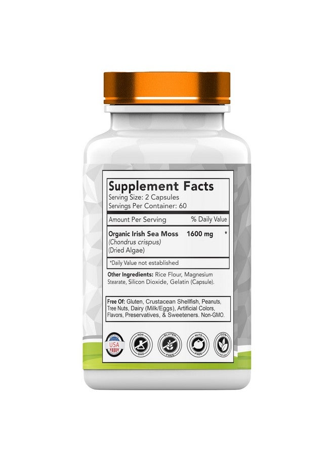 tnvitamins Organic Irish Sea Moss: 1600mg - 120 Capsules | Two Month Supplt Simply Organic Sea Moss Powder Capsules are Highly Potent, and Absorbable! | Non-GMO | Made in The USA! - Image 2