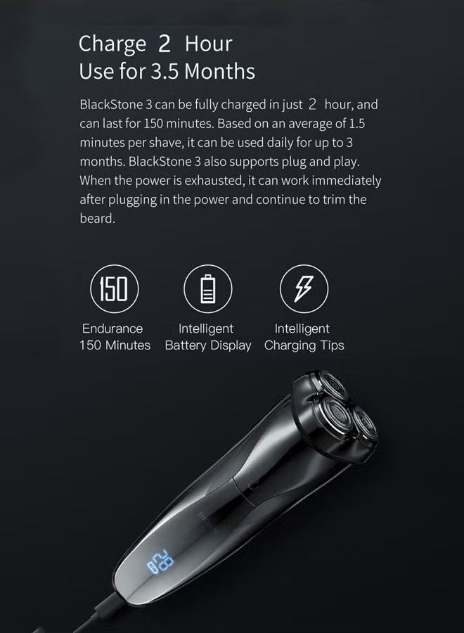إنشن ماكينة حلاقة كهربائية لإزالة شعر الوجه بمنفذ USB وماكينة حلاقة دوارة مقاومة للماء وماكينة تشذيب اللحية للرجال مع شاشة رقمية - Image 2