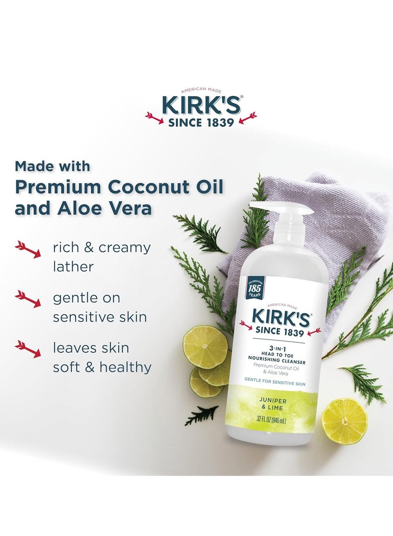 Kirk's Kirk's 3-in-1 Head to Toe Nourishing Liquid Cleanser- for Men, Women & Children - Premium Coconut Oil & Aloe Vera- Non GMO & Vegan -Juniper & Lime - 32 Fl Oz 2 Pack - Image 3