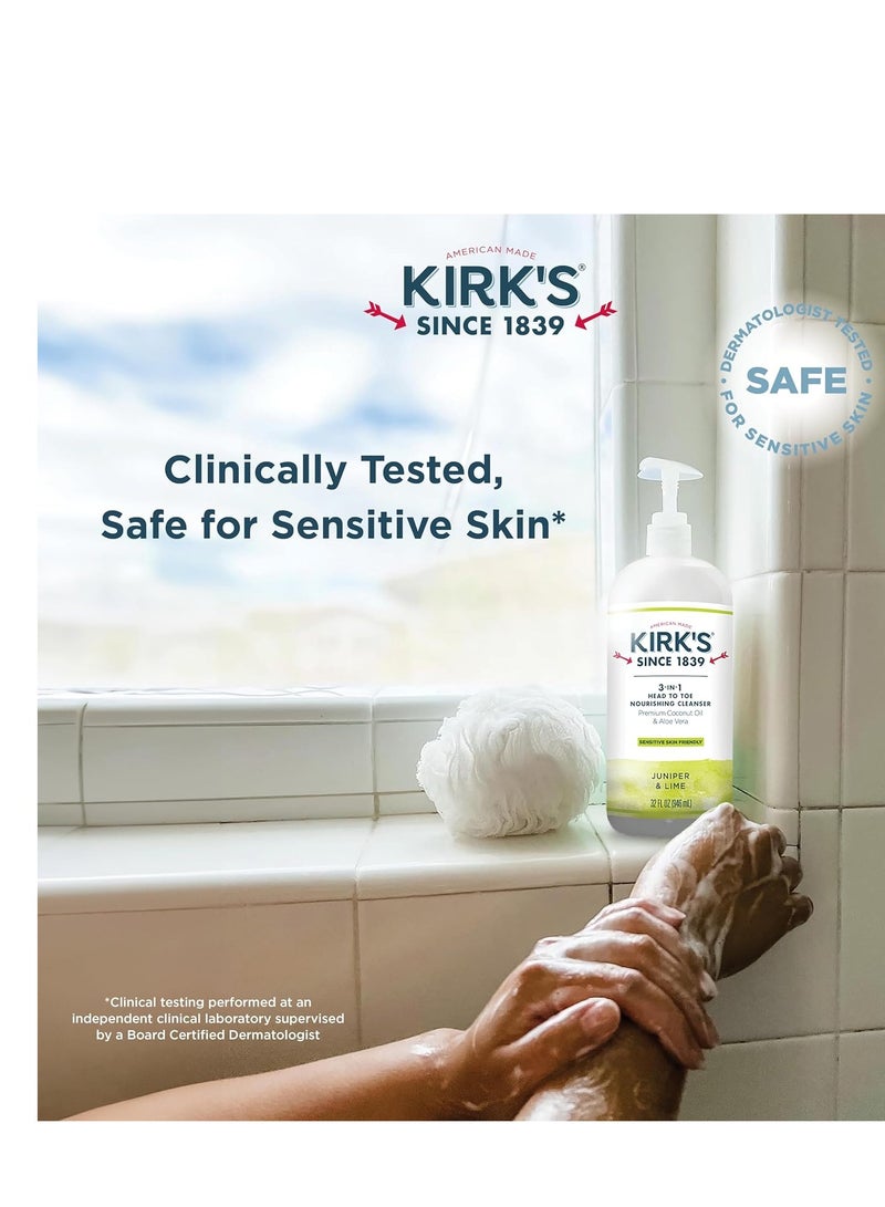 Kirk's Kirk's 3-in-1 Head to Toe Nourishing Liquid Cleanser- for Men, Women & Children - Premium Coconut Oil & Aloe Vera- Non GMO & Vegan -Juniper & Lime - 32 Fl Oz 2 Pack - Image 4