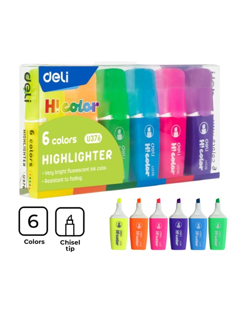 Deli 6-Piece Mini Flourescent Highlighters Multicolour - Image 1