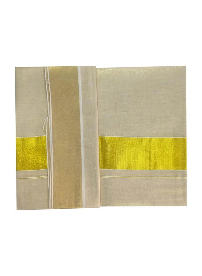 JPV Women's Kerala Traditional Cotton Tissue Gold Color Plain Saree Kasavu Golden Border with Running Blouse | Onam Saree | Kerala Kasavu Saree | New Traditional South Indian Sarees for Women (Gold) - Image 5