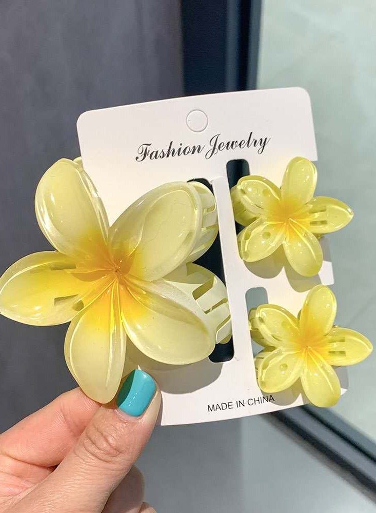 3-piece Egg Flower Hair Clip Set Gradient Color Plastic Hair Accessories Set Fashion Daily Use Vacation-(Yellow) 