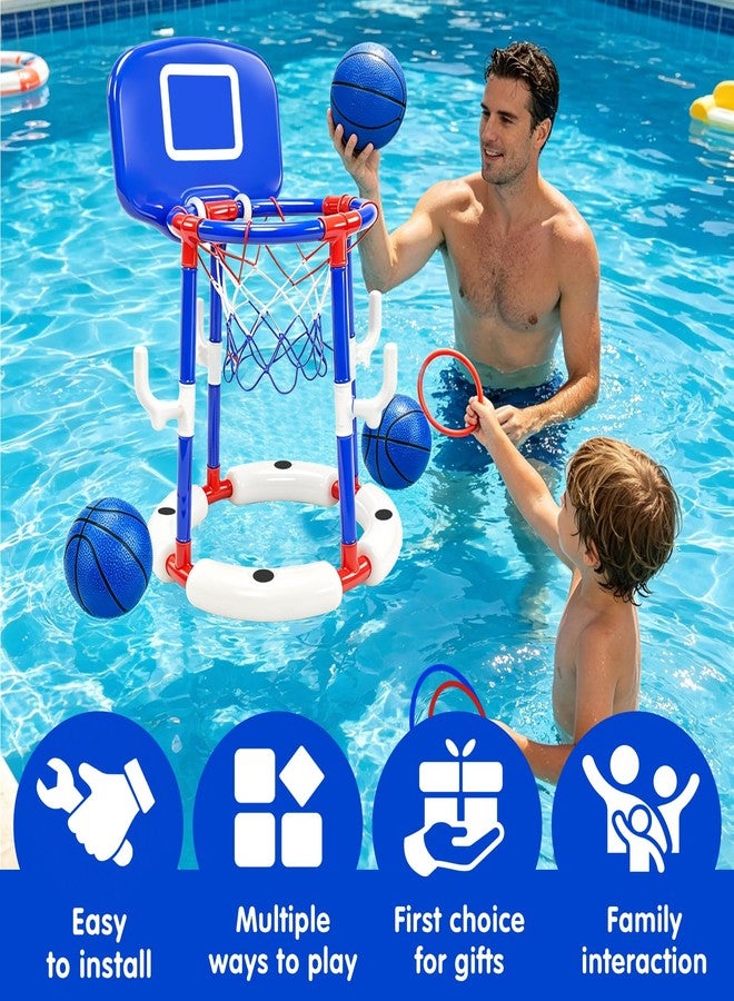 BUUFAN 2 in 1 Pool Basketball Hoop and Ring Toss Game Set, Floating Water Toy with Balls, Rings and Pump, Easy Setup Swimming Play Set for Kids Adults Family Summer Fun Indoor Outdoor - Image 2