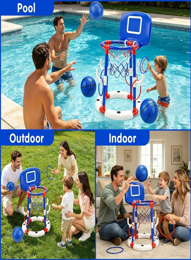 BUUFAN 2 in 1 Pool Basketball Hoop and Ring Toss Game Set, Floating Water Toy with Balls, Rings and Pump, Easy Setup Swimming Play Set for Kids Adults Family Summer Fun Indoor Outdoor - Image 4