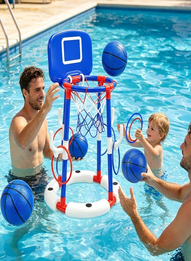 BUUFAN 2 in 1 Pool Basketball Hoop and Ring Toss Game Set, Floating Water Toy with Balls, Rings and Pump, Easy Setup Swimming Play Set for Kids Adults Family Summer Fun Indoor Outdoor - Image 5