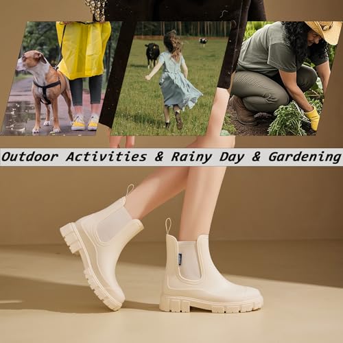 WOWSTICK Women’s Ankle Rain Boots Waterproof Lightweight Slip Resistant Fashion Garden Booties, 312 White 40 - Image 2