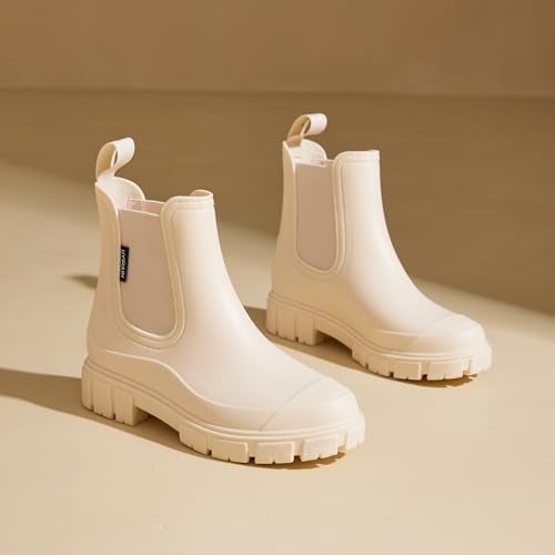 WOWSTICK Women’s Ankle Rain Boots Waterproof Lightweight Slip Resistant Fashion Garden Booties, 312 White 40 - Image 4