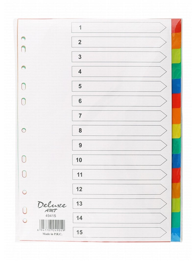 Deluxe Amt Plastic File Divider Tabs With Fifteen Divisions Without Number Multicolour  - Image 1
