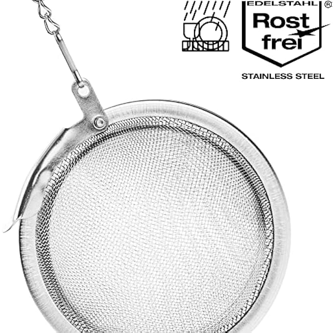 com-four 2 X Stainless Steel Tea Strainers Tea Infuser For Loose Tea Herbs And Spices Fine Mesh Tea Filter With Chain Spice Strainer Herb Strainer 2 Pieces 65 Cm Diameter - Image 4