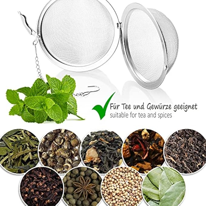 com-four 2 X Stainless Steel Tea Strainers Tea Infuser For Loose Tea Herbs And Spices Fine Mesh Tea Filter With Chain Spice Strainer Herb Strainer 2 Pieces 65 Cm Diameter - Image 5