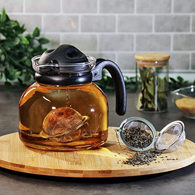 com-four 2 X Stainless Steel Tea Strainers Tea Infuser For Loose Tea Herbs And Spices Fine Mesh Tea Filter With Chain Spice Strainer Herb Strainer 2 Pieces 65 Cm Diameter - Image 3