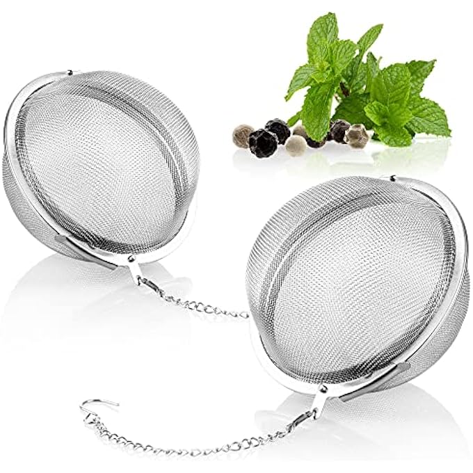 com-four 2 X Stainless Steel Tea Strainers Tea Infuser For Loose Tea Herbs And Spices Fine Mesh Tea Filter With Chain Spice Strainer Herb Strainer 2 Pieces 65 Cm Diameter - Image 2