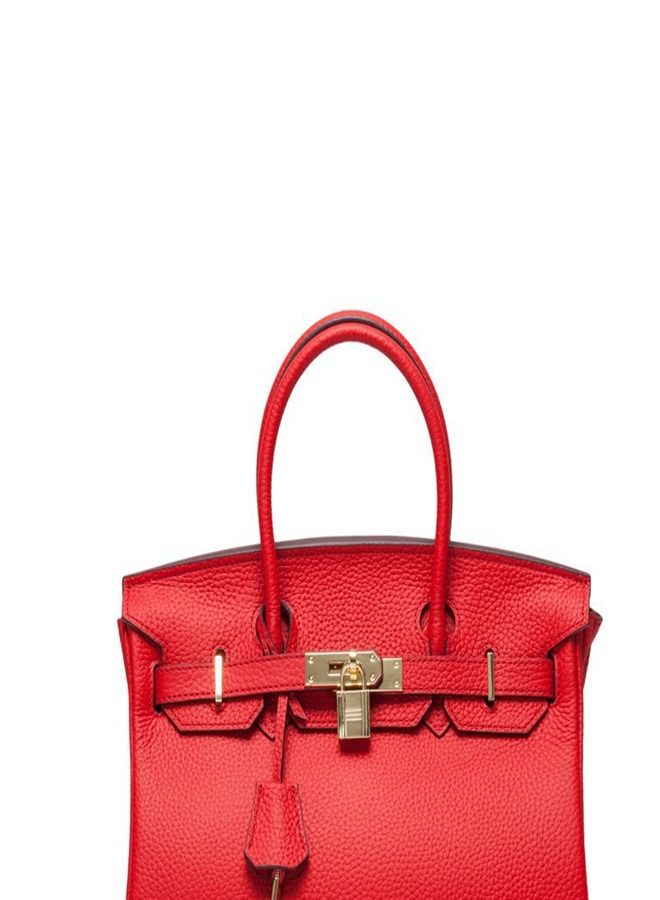 Loquat Gold Buckle Leather Handbag Red  - Image 2