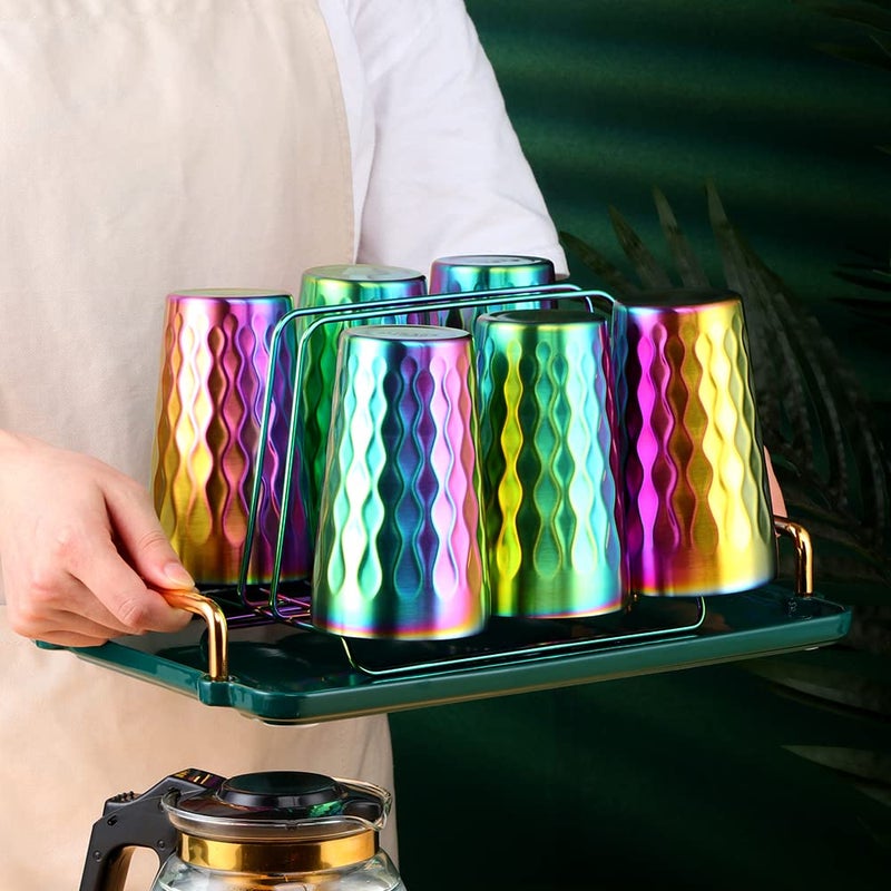 BOOTLION 10oz Stainless Steel Cup Set, 6Pcs Double Wall Metal Cupï¼ŒVacuum Stackable Insulated Portable Drinking Tumblers Unbreakable Glassesï¼Œfor Home Outdoor Restaurant (Rainbow Color) - Image 5