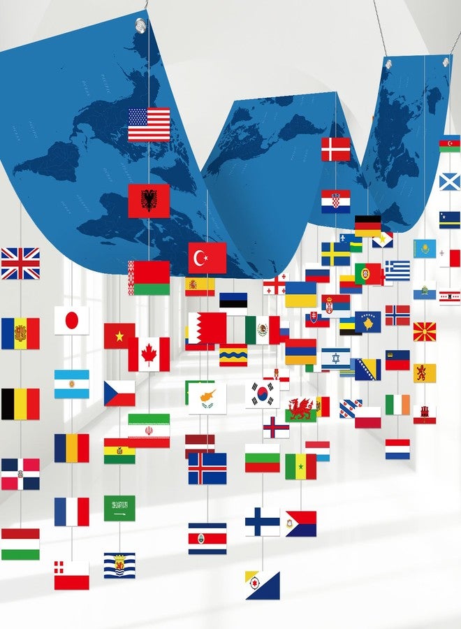 Leinuosen International Flag Banner 144 x 15 inch World Map Banner with 90 Countries String Flag National Decoration Set for School Classroom Sports Club Birthday Party Supplies Decor(World Map) - Image 1