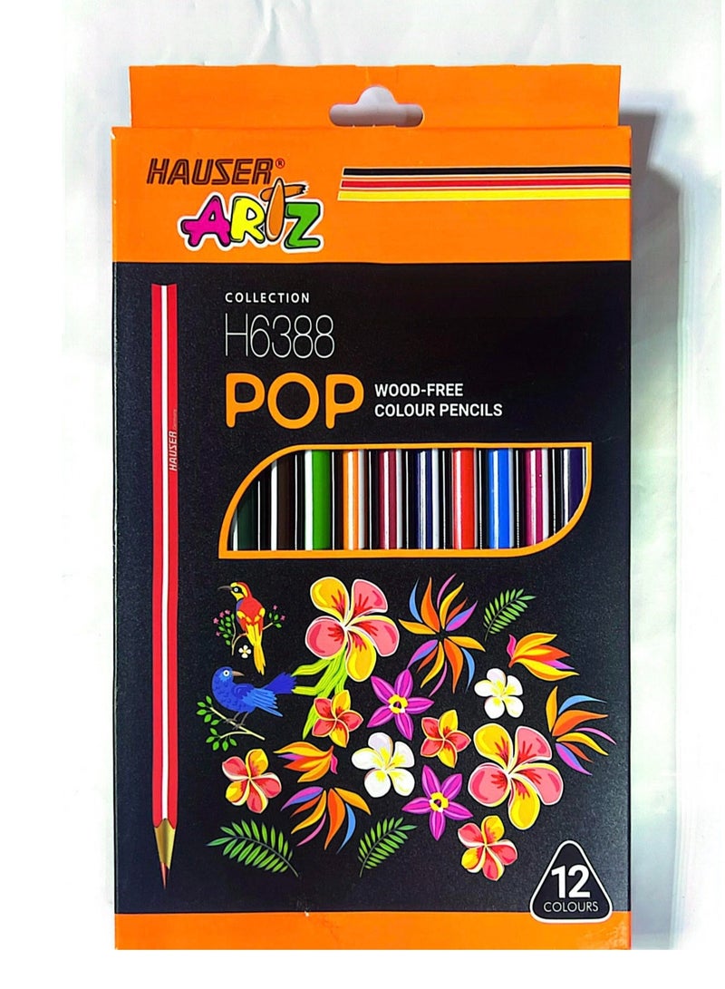HAUSER 12-Pieces Artz Pop Wood Free Color Pencils Multicolor