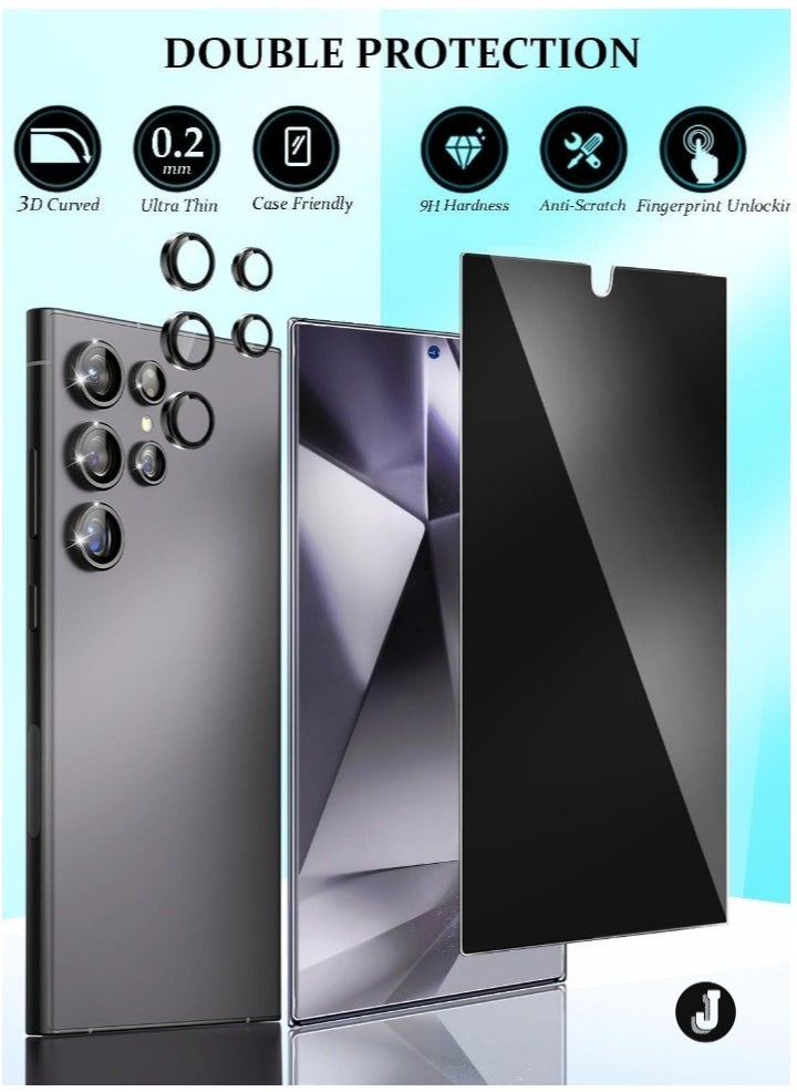 JAJEEK "2024 Privacy Screen Protector for Samsung Galaxy S24 Ultra – Tempered Glass with CD Texture, Anti-Spy, Fingerprint ID Support, Black Camera Lens Protection, Full Coverage" - Image 3