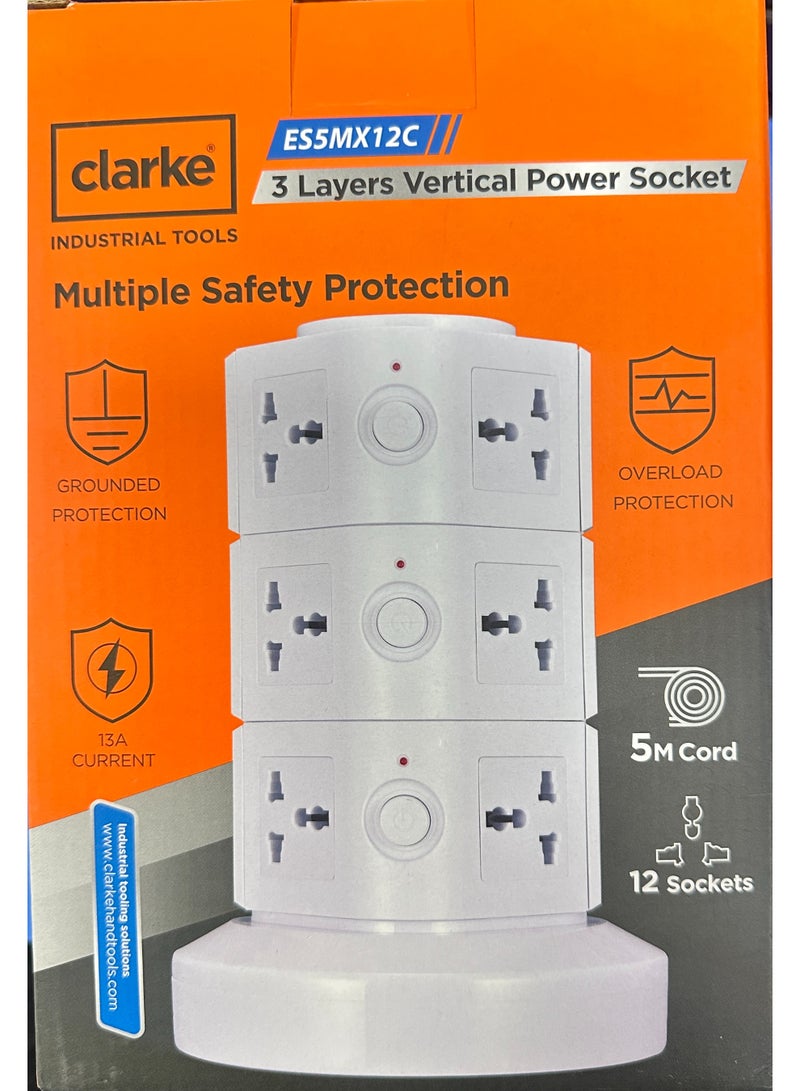 Clarke CLARKE VERTICAL EXTENTION POWER SOCKET 5MTR 12 SOCKETS 13A - Image 3