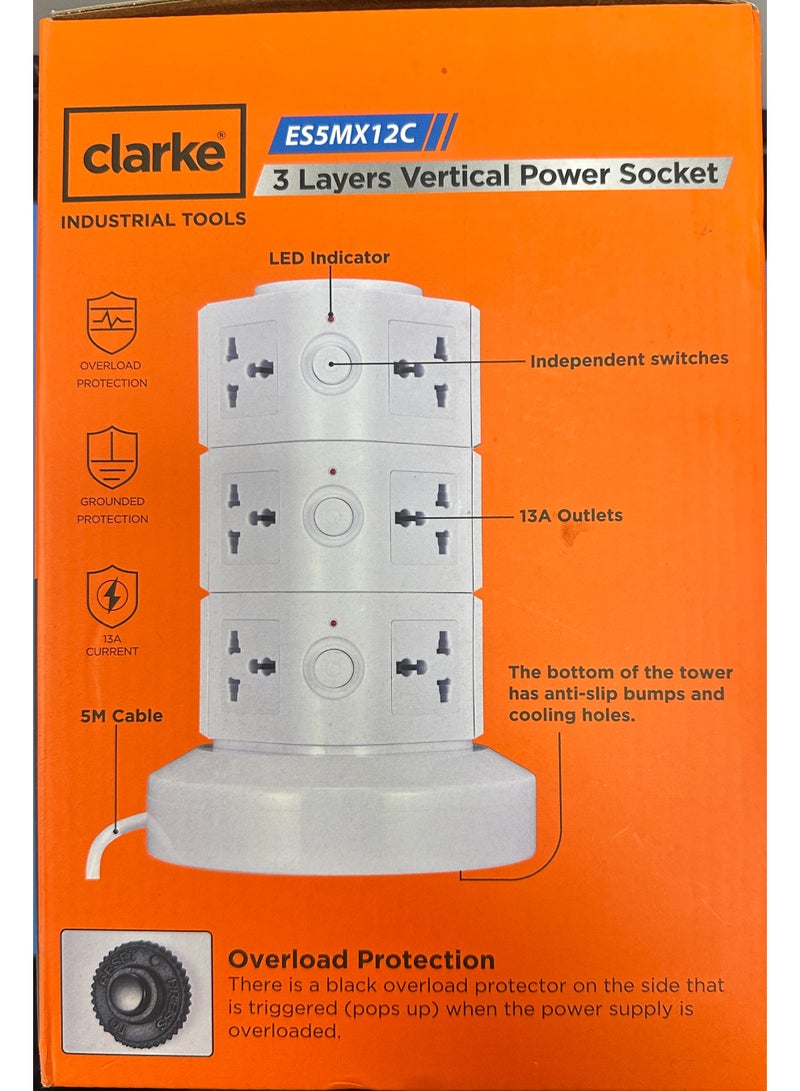 Clarke CLARKE VERTICAL EXTENTION POWER SOCKET 5MTR 12 SOCKETS 13A - Image 2