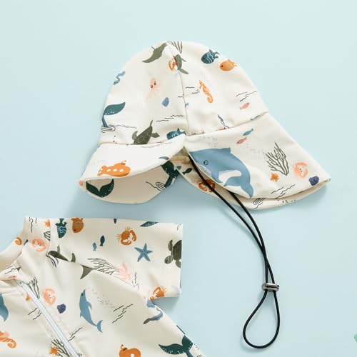 Socutebabe Toddler Infant Baby Boys Girl Swimsuit Kids Rash Guard One Piece Newborn Zipper Bathing Suit Swimwear with Hat (df-Beige,0-3 Months) - Image 4