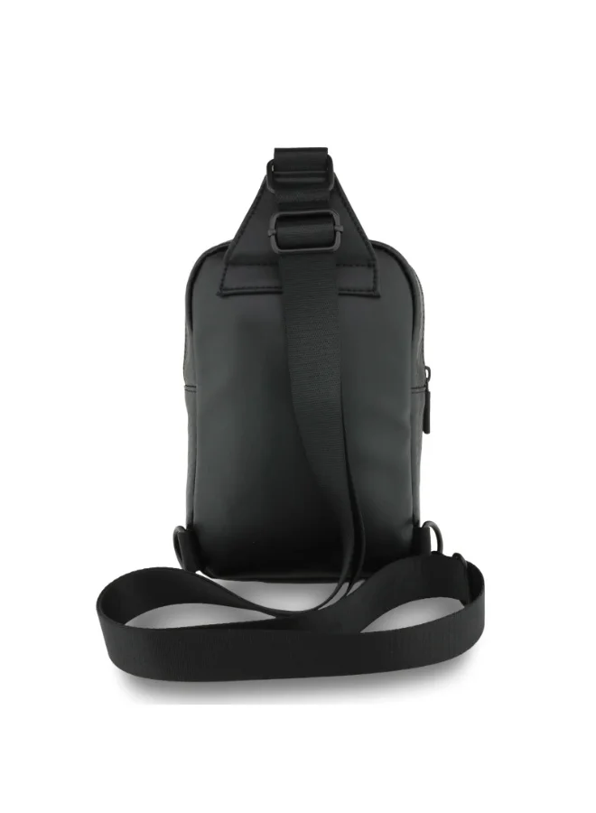 بي إم دبليو حقيبة كروس بودي جلد صناعي وكربون بشعارات معدنية - أسود