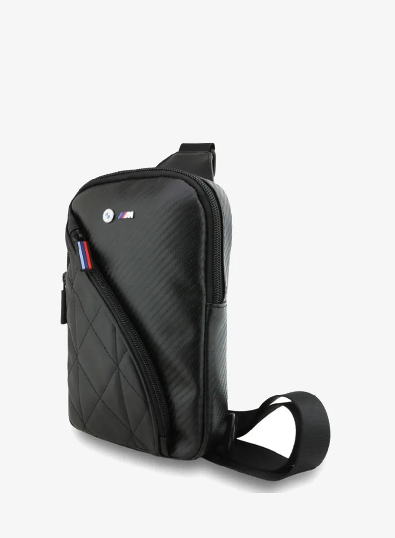 BMW PU Leather & Carbon Crossbody Bag With Metal Logos - Black