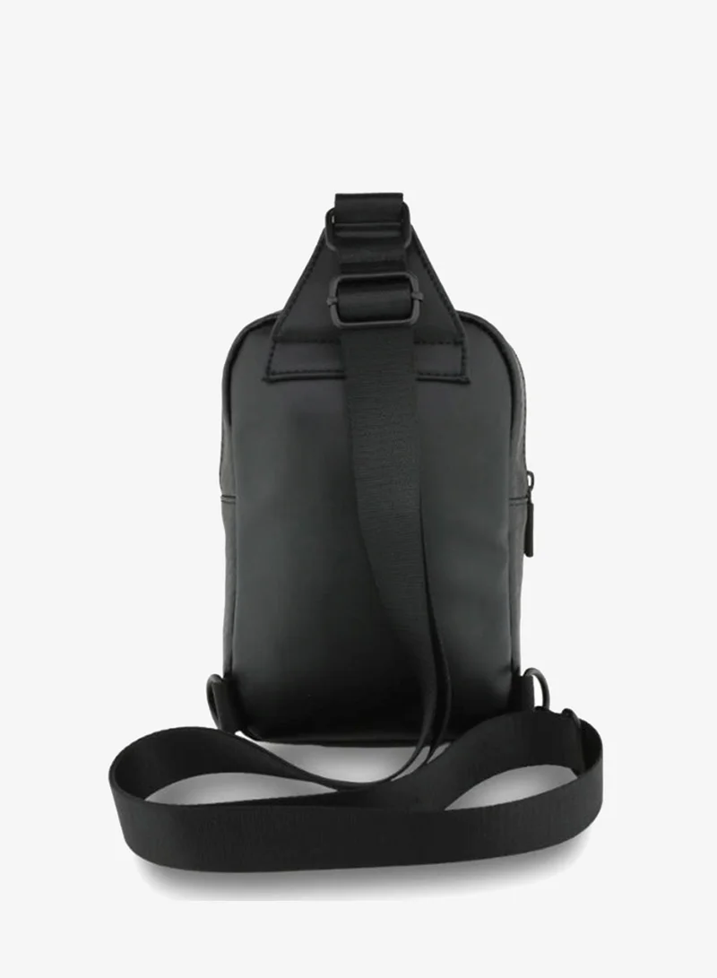 BMW PU Leather & Carbon Crossbody Bag With Metal Logos - Black