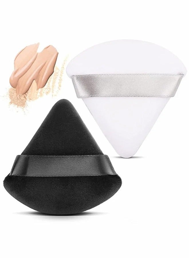 2-Pcs Black/White Soft Velvet Face Makeup Triangle Powder Puff -Soft Beauty Cosmetic Makeup Tools For Foundation 7x7.2CM - Image 1