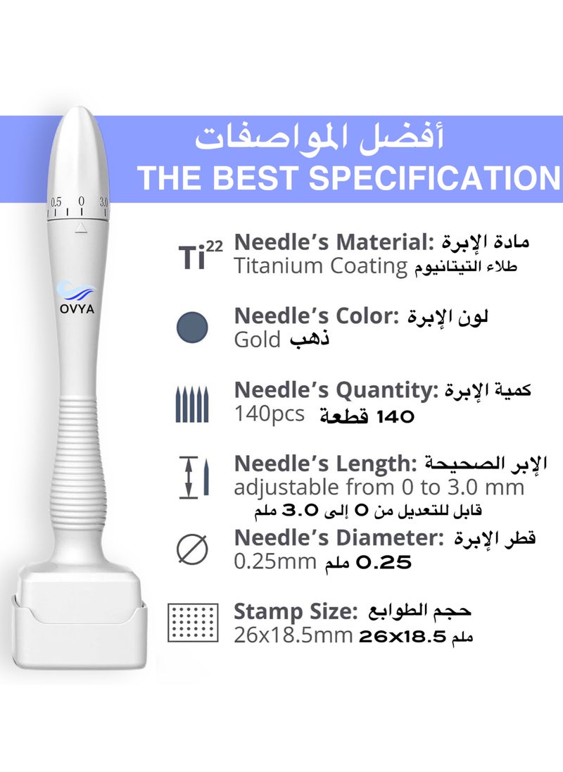 OVYA - Adjustable Microneedling Derma Stamp, Derma Roller Alternative, Reusable Microneedle pen with Needle Cover, Skin Care Tools for Face Body, Hair Beard Growth - Image 1