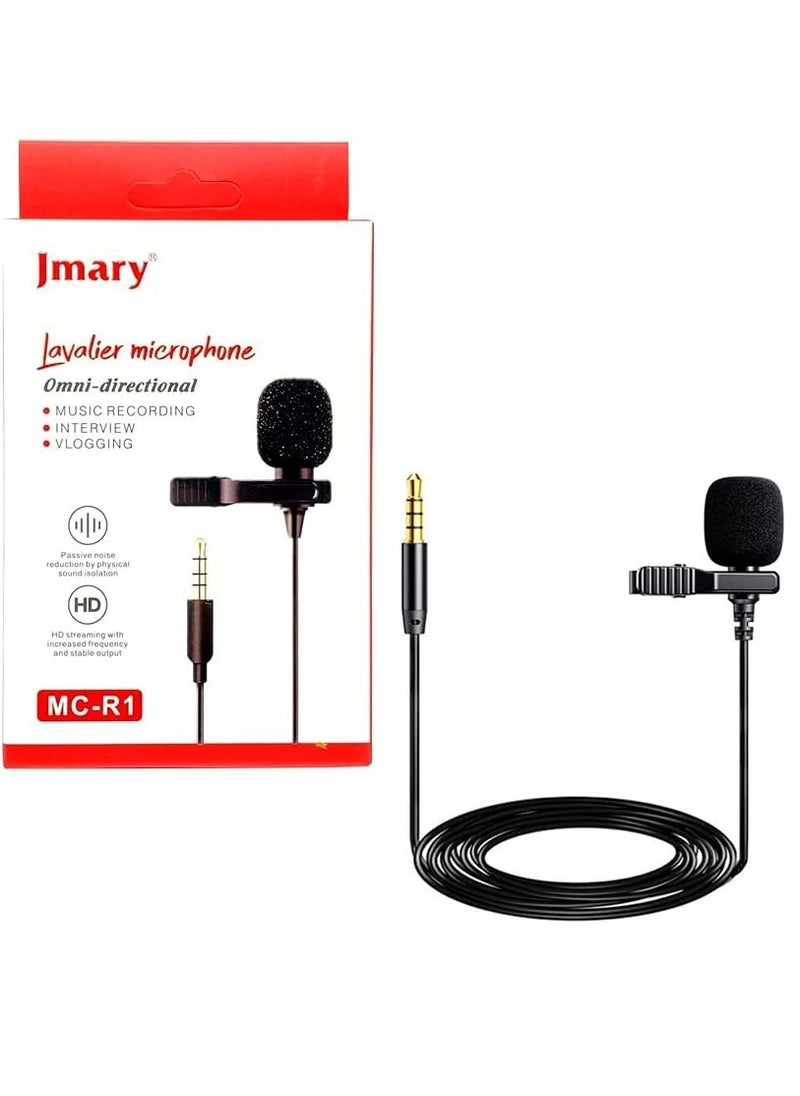 Jmary Microphone JMARY MC-R1 - Professional Lavalier Lapel Microphone Omnidirectional Condenser Mic for Mobile Recording Mic for YouTube Video Interview -Black  - Image 3