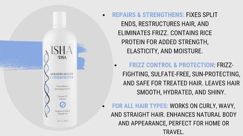 ISHA DNA Keratin Treatment System Conditioner - Sulfate and Parabens Free - Perfect for Keratin Treated Hair - Infused with Coconut Oil - For All Hair Types. (16 Fl Oz.) - Image 3