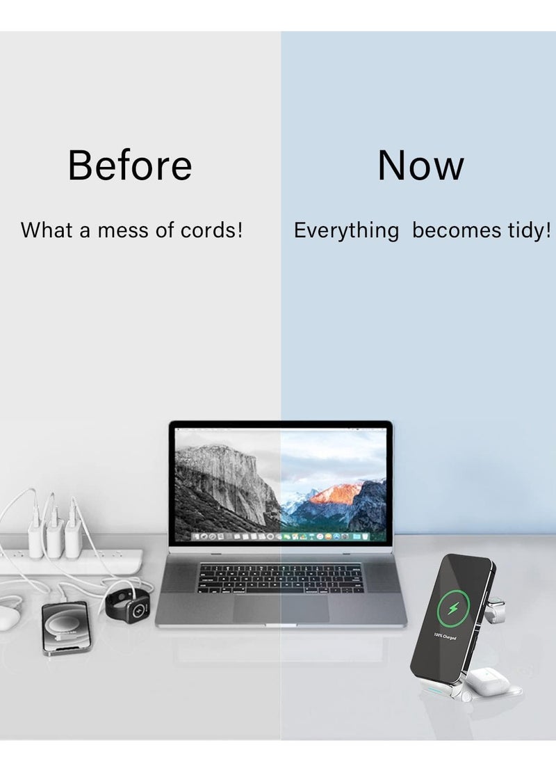 General Wireless Charger 3 in 1 Fast Wireless Charging 15W Foldable Charging Stand Compatible for iWatch Series 7/6/5/4/3/2/SE iPhone 14/13/12/11/X/SE/8  - Image 3
