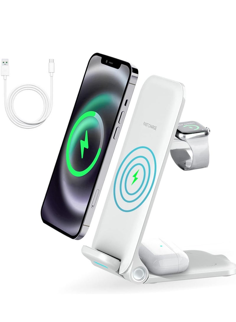 General Wireless Charger 3 in 1 Fast Wireless Charging 15W Foldable Charging Stand Compatible for iWatch Series 7/6/5/4/3/2/SE iPhone 14/13/12/11/X/SE/8  - Image 1