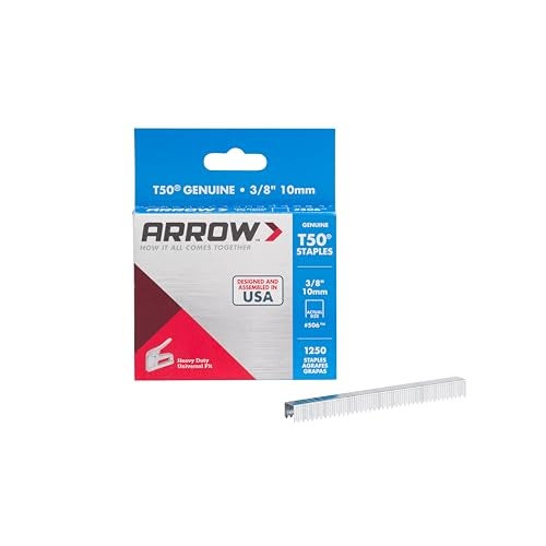 Arrow Fastener دبابيس أرو 506 T50 الثقيلة، طول الساق 3/8 بوصة، عرض التاج 3/8 بوصة، دبابيس للتنجيد، البناء، الأثاث، الحرف، عبوة 1250 - Image 1