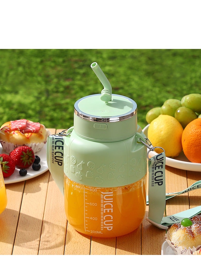 Portable Juicer Cup, Electric USB Rechargeable 800ml Blender Cup with 10 Sharp Blades, Personal Mixer Cup Juicer Bottle with Straw, for Travel Picnic Office Gym (K2 Green 800ml)  - Image 1