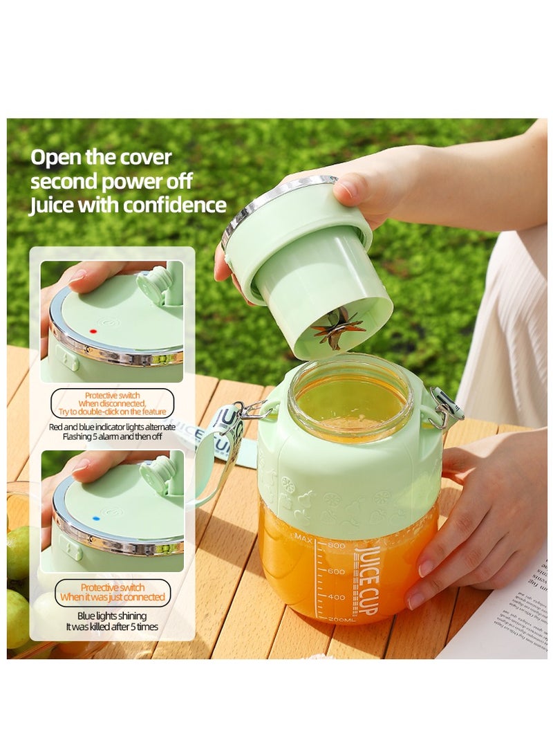 Portable Juicer Cup, Electric USB Rechargeable 800ml Blender Cup with 10 Sharp Blades, Personal Mixer Cup Juicer Bottle with Straw, for Travel Picnic Office Gym (K2 Green 800ml)  - Image 2