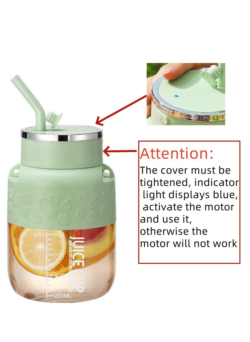 Portable Juicer Cup, Electric USB Rechargeable 800ml Blender Cup with 10 Sharp Blades, Personal Mixer Cup Juicer Bottle with Straw, for Travel Picnic Office Gym (K2 Green 800ml)  - Image 3