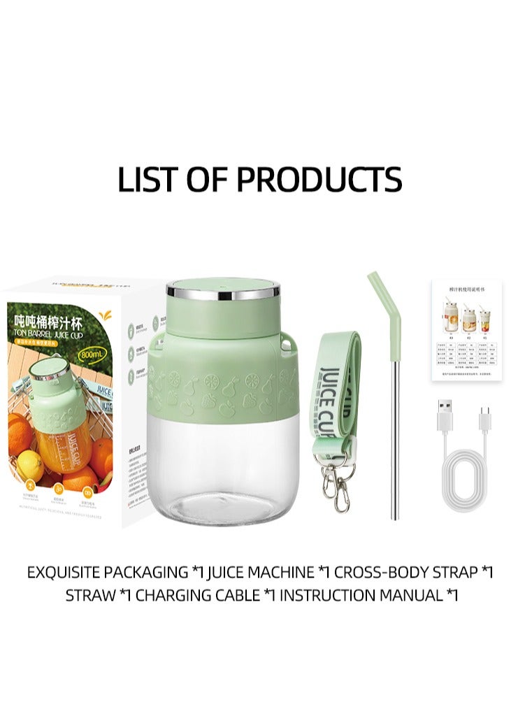 Portable Juicer Cup, Electric USB Rechargeable 800ml Blender Cup with 10 Sharp Blades, Personal Mixer Cup Juicer Bottle with Straw, for Travel Picnic Office Gym (K2 Green 800ml)  - Image 5